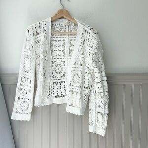 POL White Crochet Button VNeck Cardigan